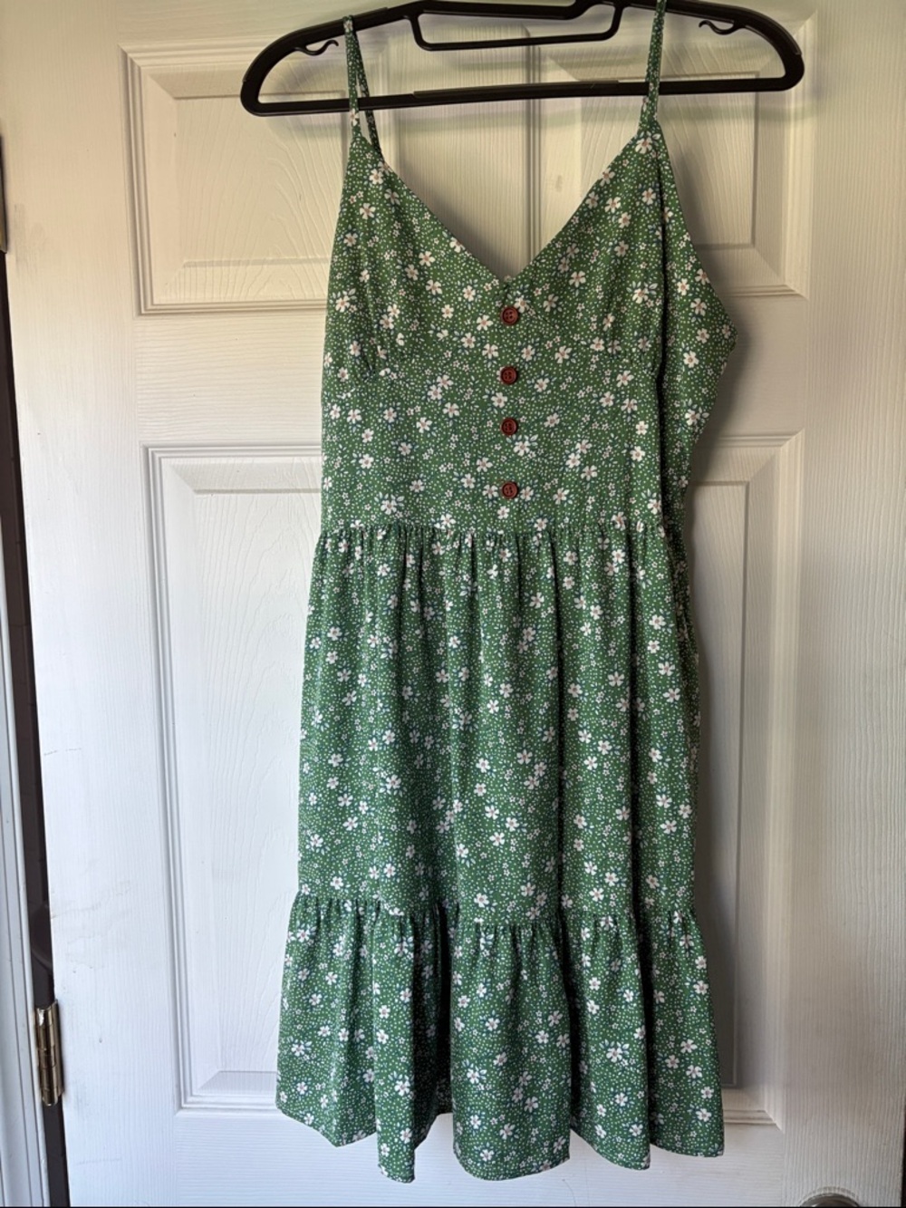 ROMWE Green Floral Button-Front Midi Dress